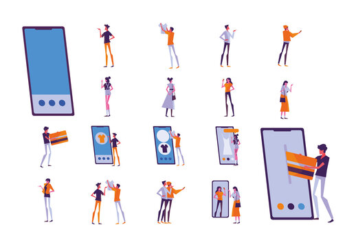 Colorful Person Buying Online Illustration Set