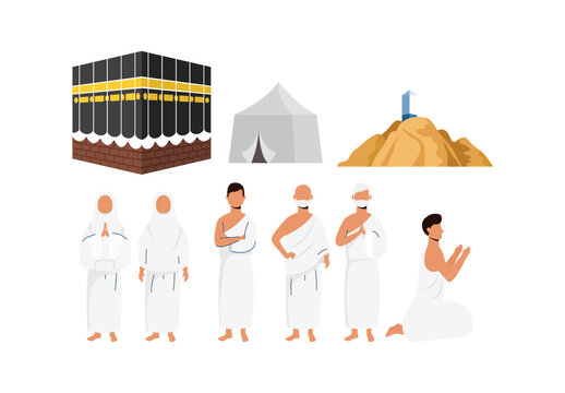 Colorful Pilgrimage Hajj Illustration Set