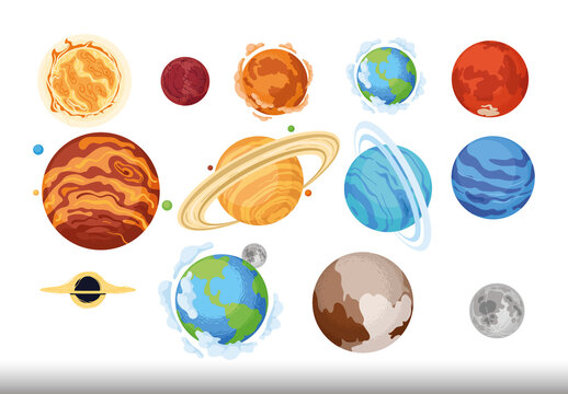 Colorful Solar System Planets Space Illustration Set