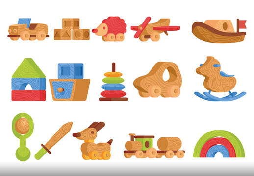 Colorful Wood Toys Illustration Set