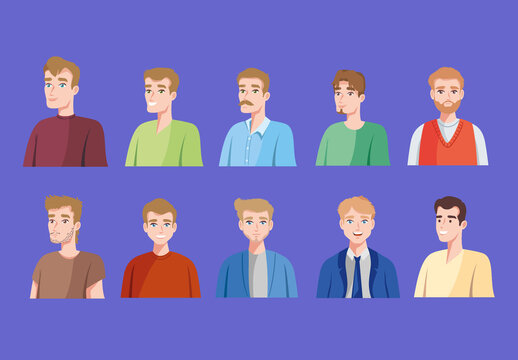 Colorful Young Men Character Illustration Set