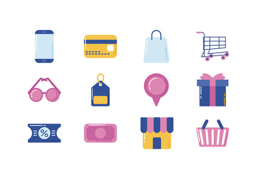 Colorful Shopping And ECommerce Illustrations Set