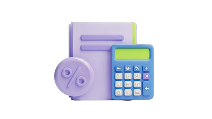 Finance Concept: Calculator, Documents, and Percentage Symbol on White