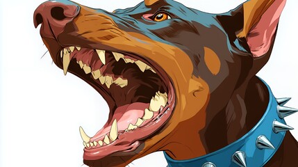 Fierce Doberman Portrait: Snarling Guardian with Spiked Collar Art