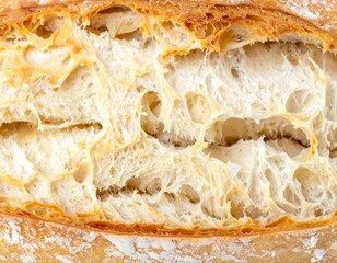 Obraz premium Close-up of a crusty loaf's crumb, showing air pockets and texture
