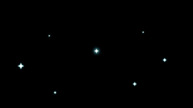 Sparkling twinkle star animation, Twinkling cartoon stars animation, white doodle glitter flat vector stars, blinking light effects, glowing shine motion on transparent black screen, 4k video