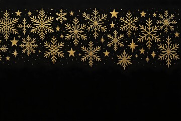 Christmas border. Gold snowflakes and stars banner, divider