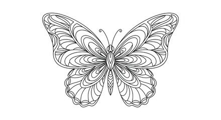 Fototapeta premium Intricate Line Art Butterfly Coloring Page for Adults and Children.