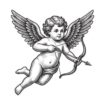 Cupid Angel with Bow and Arrow Engraving