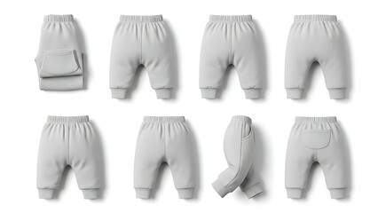 Baby pants mockup set isolated on white background