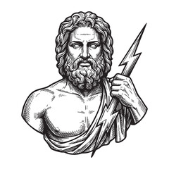 Zeus Greek God with Lightning Bolt Engraving © trianatio