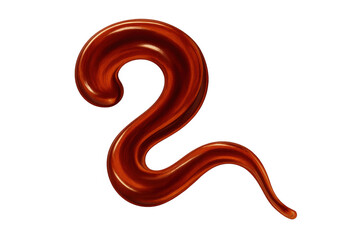 Glossy chocolate syrup forming number two, gooey dessert topping, sweet liquid creating numerical shape with transparent background