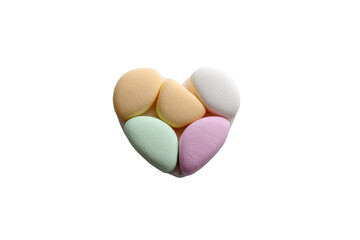 Heart shape formed by pastel colored marshmallows on black background colors, Png, Isolated on Transparent Background, Cut Out