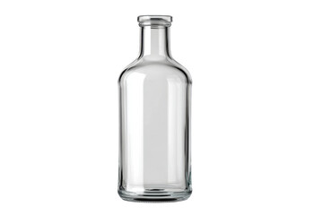 Clear glass bottle with narrow neck and ribbed cap on black background transparent empty, Png, Isolated on Transparent Background, Cut Out