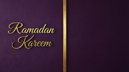 Ramadan Kareem greeting card with golden text on a purple background.