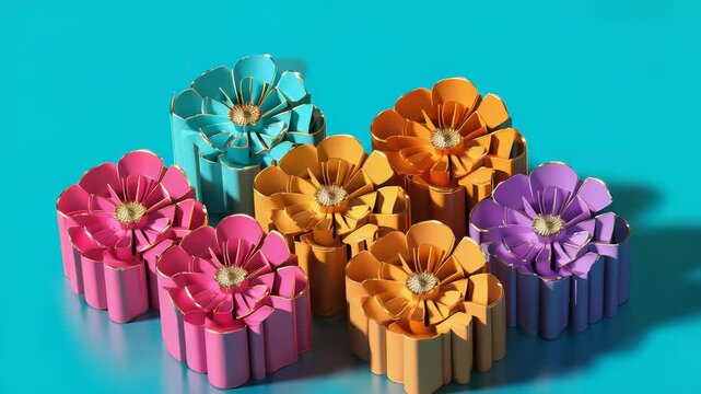 Close-up of folded paper origami cranes, arranged on a blue background, showcasing traditional Japanese art and craft, perfect for cultural themes.