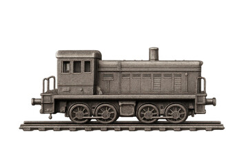 Obraz premium Miniature metal locomotive train engine on tracks