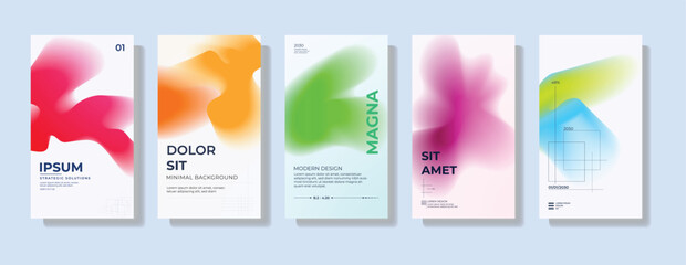 Modern abstract cover layout set with soft flowing color shapes and minimal typography space designed for creative branding, presentation covers and contemporary graphic design projects © Mofassal