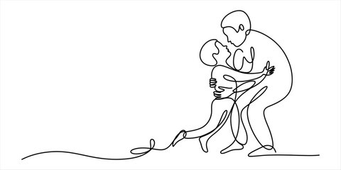 Obraz premium A romantic embrace captured in a continuous line drawing Vector, illustration