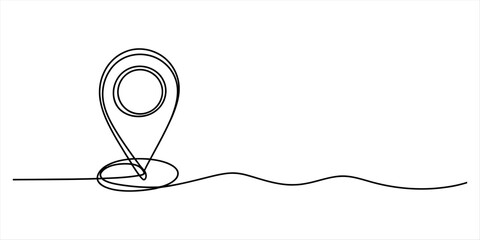 Minimalist line art of a location pin and a wavy path Vector, illustration © RK Drawing Gallery
