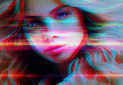 Red And Blue Retro CRT Monitor Photo Effect
