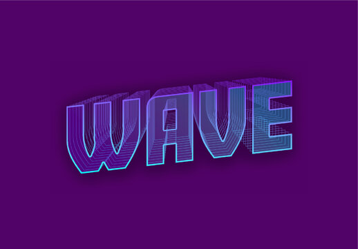 Cyan And Purple Retrowave Mesh Text Effect Retro Futuristic 3D Lines Font