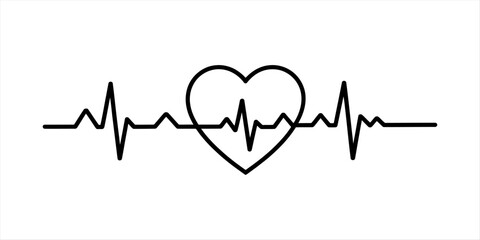 Minimalist design of an ekg heartbeat pulse line with a heart symbol in the center Vector, illustration