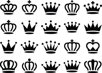 Black crowns on white background royalty symbols