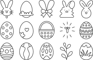 Easter eggs and bunnies set black and white line easter bunny