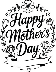 Happy Mothers Day floral wreath with ribbon and heart Mother's Day flowers