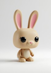 Adorable cartoon rabbit figurine with pink ears and big eyes on white backdrop