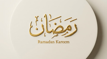 Ramadan Kareem Golden Arabic Calligraphy on White Background.