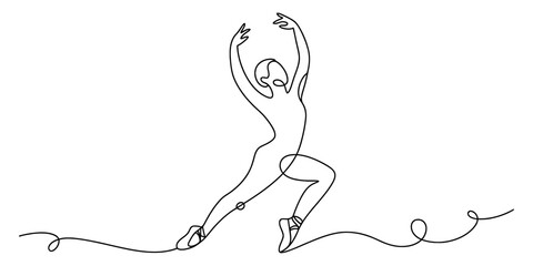 Elegant continuous line art of a ballerina performing a graceful dance pose Vector, illustration © RK Drawing Gallery