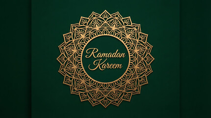 Ramadan Kareem golden mandala on green background.