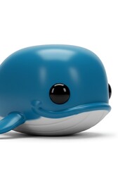 Blue whale toy isolated against white background close up