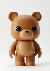 Brown teddy bear figure with large eyes isolated on white background