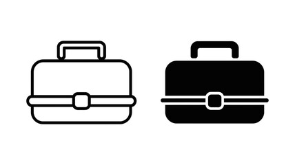 Professional briefcase icon set in line and solid style for business and travel designs