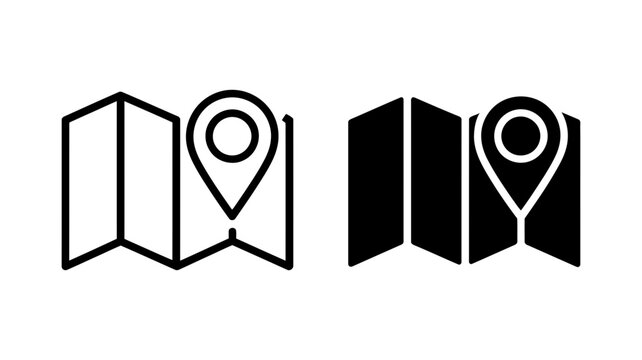 Navigation map and location pin icons representing geographic data and travel destinations