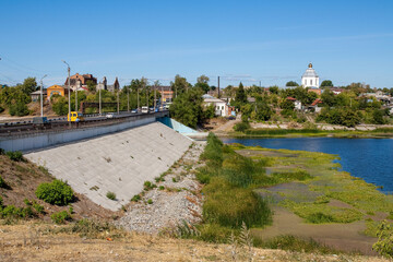 A road bridge across the Syzran River in the city of Syzran in the Samara region on a summer day