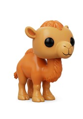 Cartoon camel figurine with large eyes and orange fur on a white background