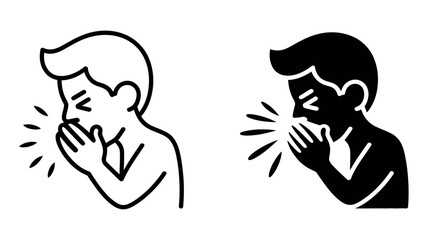 Fototapeta premium Illustration of a person sneezing or coughing, covering their mouth, in line and glyph style