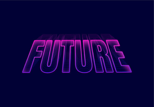 Pink And Purple Retrowave Mesh Text Effect Futuristic Outline Retro Neon Font