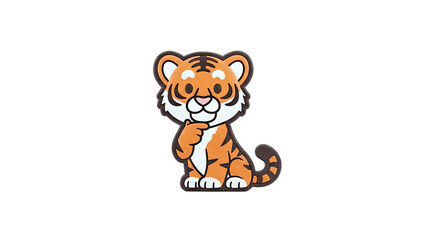 Cute Cartoon Tiger Pondering on White Background