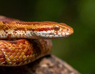 Fototapeta premium Close-up of a reptile with orange and white scales, focused gaze