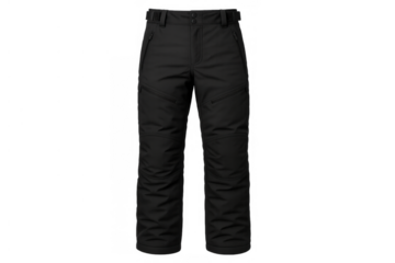 Black winter ski pants providing warmth and protection for outdoor snow sports activities on transparent background