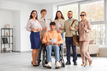 Fototapeta premium Job applicants with blind woman and man in wheelchair at office