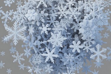 Intricate white and light blue snowflakes cluster together in a close-up visual display