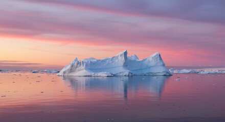 Icebergs at sunset over calm water