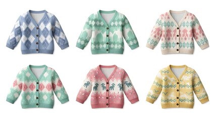 Colorful patterned cardigans fashion design on white background