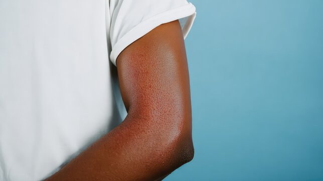 Chickenpox is characterized by red, swollen skin and blisters around the joints of the hands.